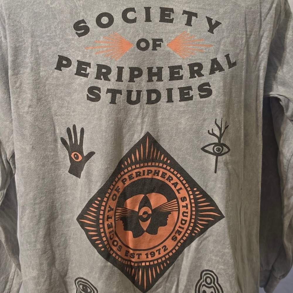 Meow Wolf Society of Peripheral Studies Grey Acid Wash Shirt Mens Large